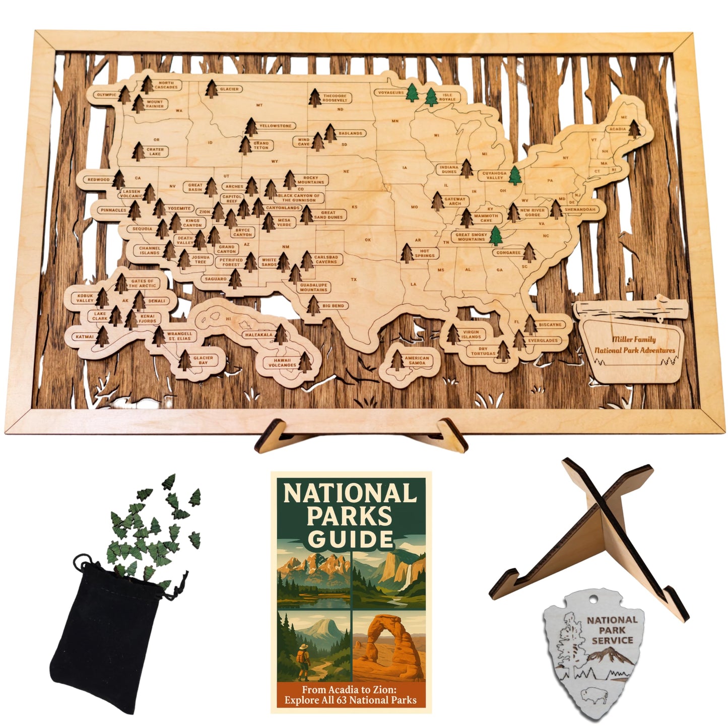 Wooden National Park Map with Push Pin Travel Tracker - All 63 Parks Checklist – Handcrafted in USA - Gift for Hikers, Couples & Families – Bucket List Wall Art Decor