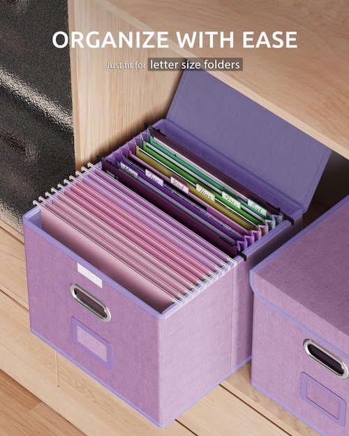 Oterri 2 Pack File Organizer Box,File Box,Small File Cabinet for Letter Folders,Lavender Portable Filing Box,Hanging File Folder Organizer Box with Lid for Office/Decor/Home- without Folders