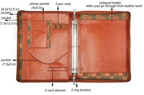 Vegan Leather Portfolio, Brown leather Padfolio, 10x13.5 inch briefcase with 3 Ring Binder, Faux leather Portfolio fit for A4 Letter Size notepad, Leather padfolio for Men and Women