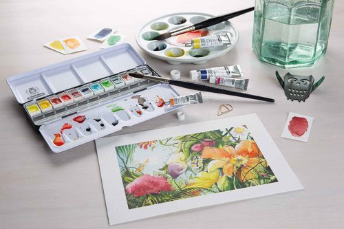 Schmincke - HORADAM AQUARELL Bestseller color box with 12 finest watercolors, 74412097, metal box, painting set, 12 x 1/2 pans, space for 12 additional 1/2 pans
