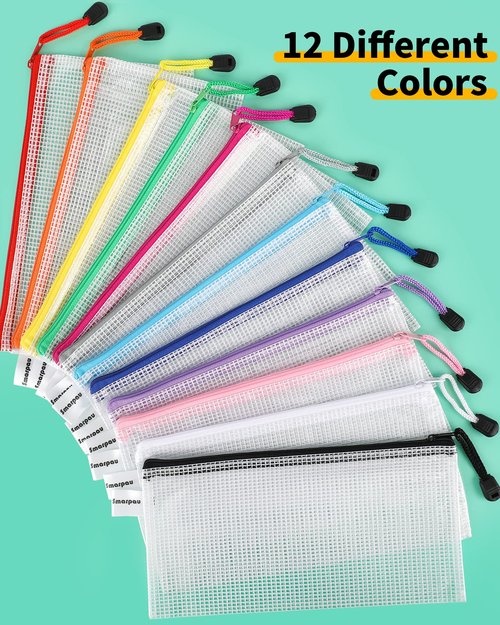 Smarpau 96 Pack Pencil Pouch, 12 Colors 9.3" x 4.7" Small Mesh Zipper Pouches, Clear Pencil Case Waterproof Zipper Bags for Office Supplies, Travel Organization