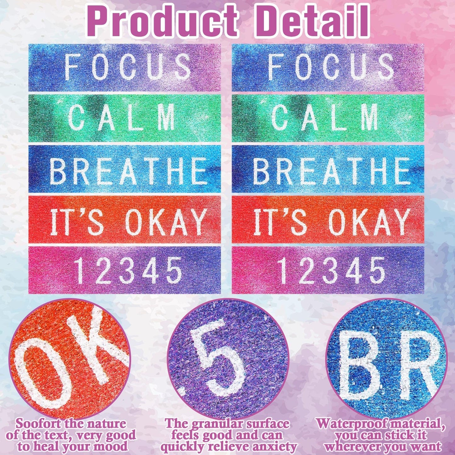 Crtiin 160 Pcs Anxiety Sensory Stickers with Inspirational Quotes Calm Textured Strips Relief Mental Health Stickers School Office Adhesive Sensory Tape Anti Stress Toys (Dreamy Color)