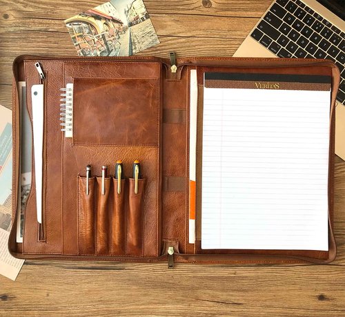 Gvalant Genuine Leather Portfolio, Zippered Padfolio for Men, Leather Binder for Letter Size Notepad, Portfolio for Women, Business Organizer A4 Document Bag
