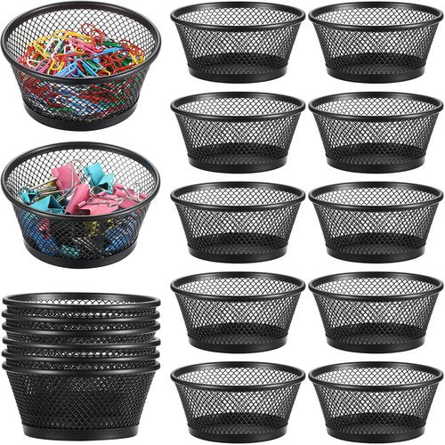 Fumete 12 Pcs Paper Clip Holder Mesh Paperclip Holder Black Desk Metal Binder Clip Dispenser Desk Mesh Container Organizer for Table Classroom Office School Home Supplies