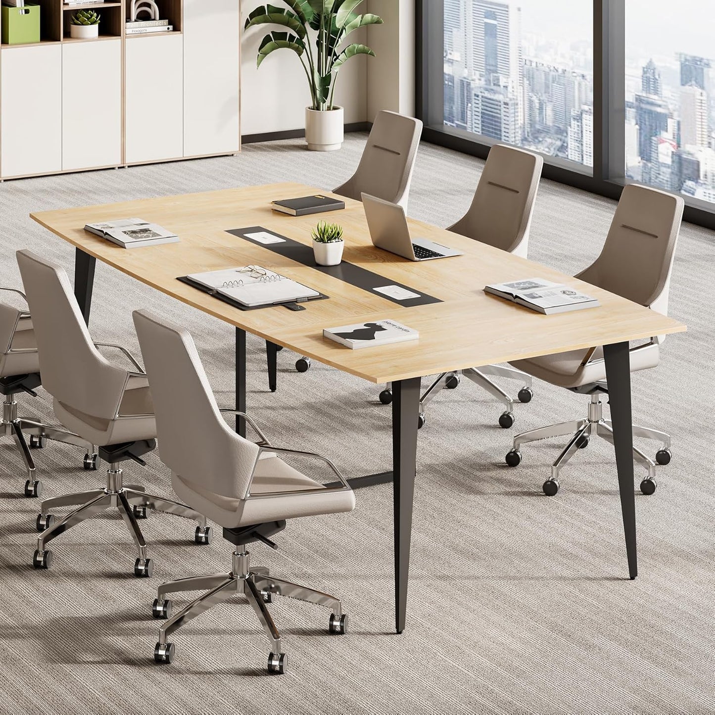 LITTLE TREE 6 FT Conference Room Table, 70.86L x 35.43W x 29.52H Inches Boat Shaped Meeting Seminar Boardroom Table