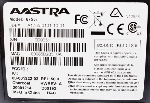 AASTRA A1755-0131-10-01 / 55i English Text (6755i) includes AC adapter (PoE compatible)