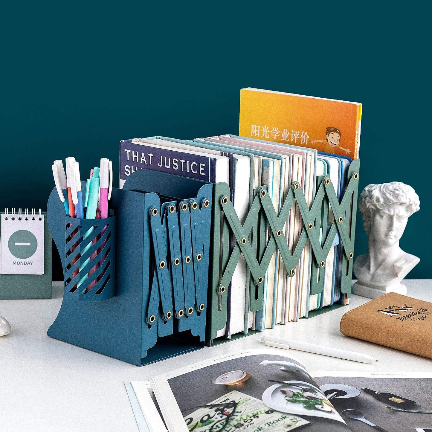 Gardesk Adjustable Bookends Metal Book Ends for Heavy Book Holder Heavy Duty Bookends Nonskid Bookcase Desktop Book Organizer Binder Holder (Blue)