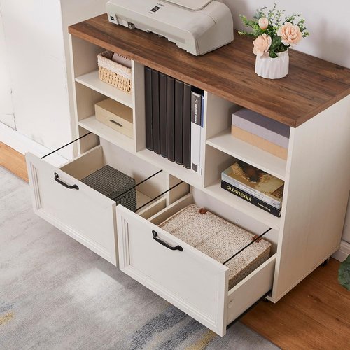 Regine Switzerland Farmhouse Wood File Cabinet - Rolling Storage with 2 Drawers for Legal/Letter/A4 Size