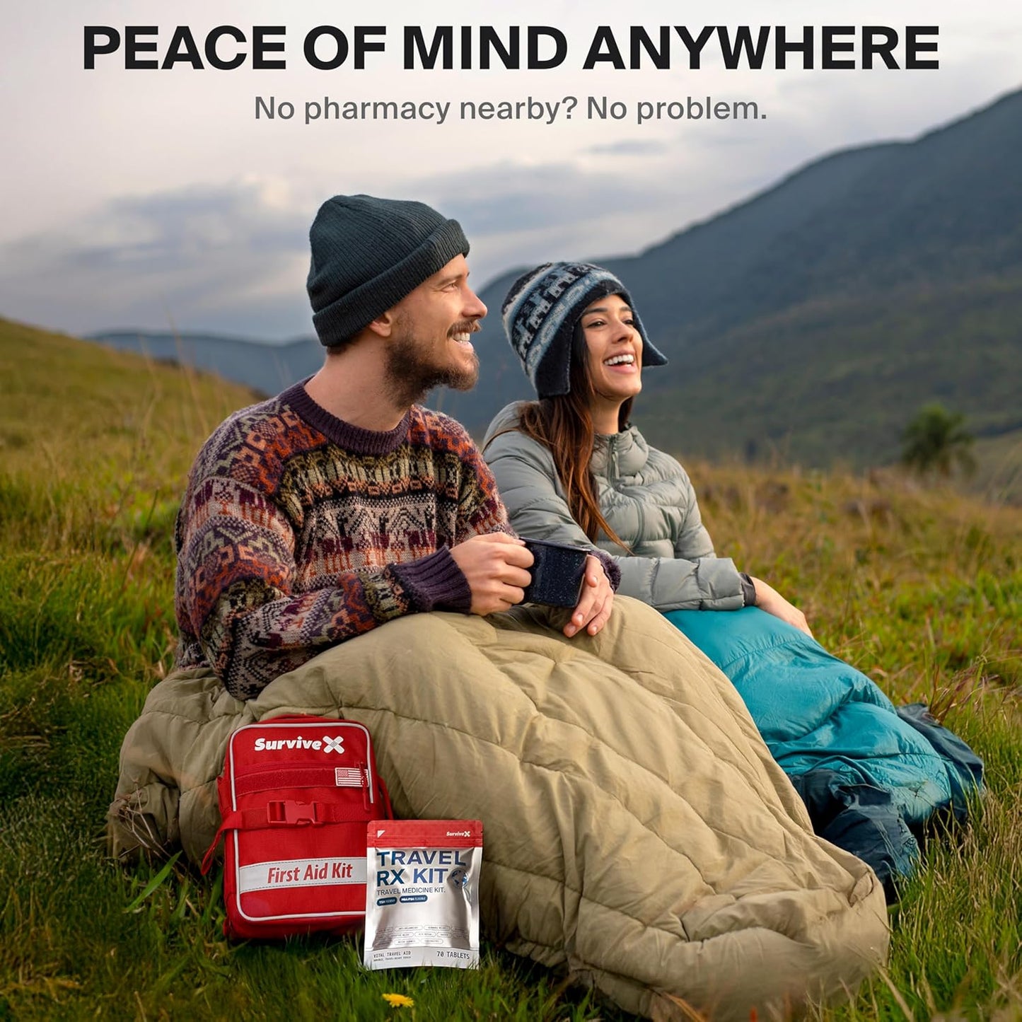 SurviveX Travel Medicine Kit - Compact TSA-Approved First Aid Pack for Travel & Camping | Includes OTC Meds