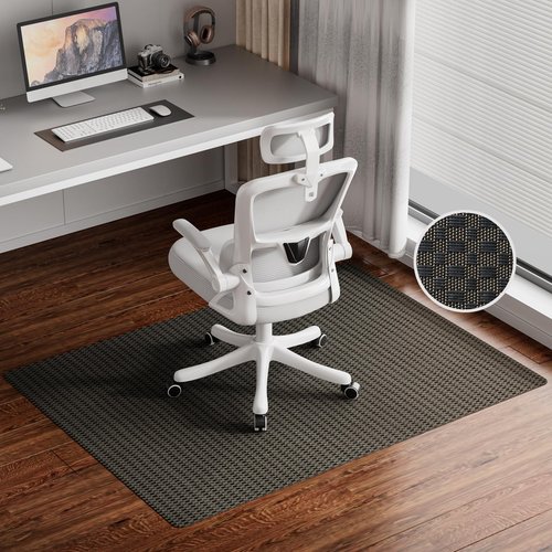 Delamu Office Desk Chair Mat for Hardwood Floor, 36"×48" Under Desk Floor Protector for Computer Gaming Chairs, Anti-Slip Woven Desk Chair Mats for Office Home (Black Brown)