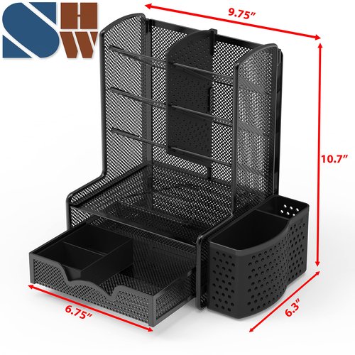 Simple Houseware SHW 6-Compartment Desktop Organizer with Drawer, Black