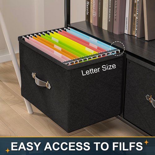 VECELO Lateral File Cabinet with 3 Shelf, 2 Drawer File-Cabinet on Brakeable Wheels, Large Printer Stand with Open Storage Shelf fits Letter Size for Home Office, Black