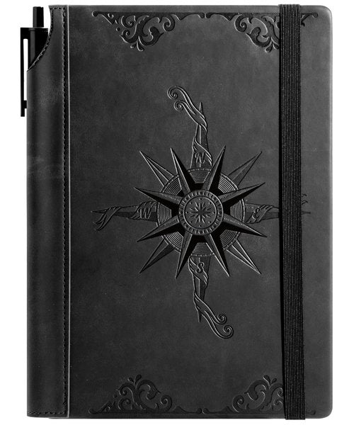 CAGIE Compass Leather Notebook Journal for Men, 100 GSM 288 Pages Lined Journals for Writing, A5 Hardcover Journaling Notebooks Gift Set with Pen for Travel Office Daily Writing