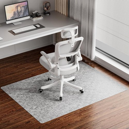 Delamu Office Chair Mat for Hardwood Floor, Non-Slip PVC Woven Computer Desk Chair Mat, 45"×53" Heavy Duty Hard Floor Protector for Rolling Chairs, Light Gray, Not for Carpet