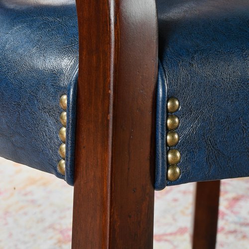 LEEMTORIG Set of 2 Dining Chairs with Casters and Arms, Large Rolling Dining Chairs with Wheels, Accent Poker Table Chairs, Solid Wood Boss Caption's Chairs, Cherry Legs & Blue SY-1533-LB