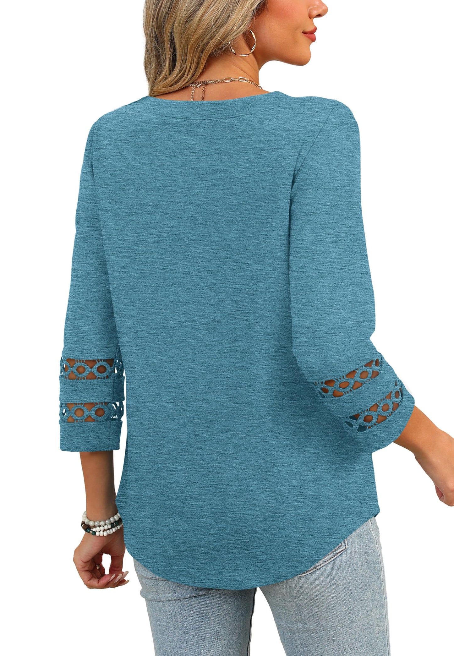 Oversized Tshirts for Women 3/4 Sleeve Blouses for Women Dressy Casual Work Shirts Fashing Clothes Turquoise 3XL