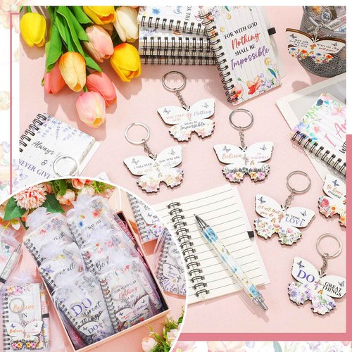 Dispowreath 80 Pcs Christmas Christian Gifts for Women Scripture Bulk Pens Bible Verse Notebooks Religious Christian Keychains Organza Bags Religious Inspirational Gifts for Women School Office Church