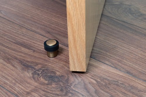 Door Stop | Threaded Base | Brass | Includes Screw + Mounting Plug | EVI Herrajes I-1802U (34 mm x 35 mm, Brass Leather - Black Rubber)