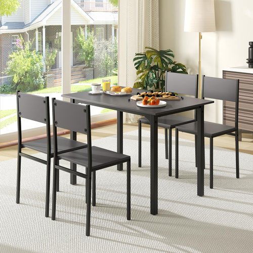 Giantex Dining Table Set for 4, 5-Piece Kitchen Table Set with Dinner Table, Dining Chairs, Metal Frame, Space-Saving Dinette Set for Living Room Restaurant, Breakfast Nook Table Set, Grey