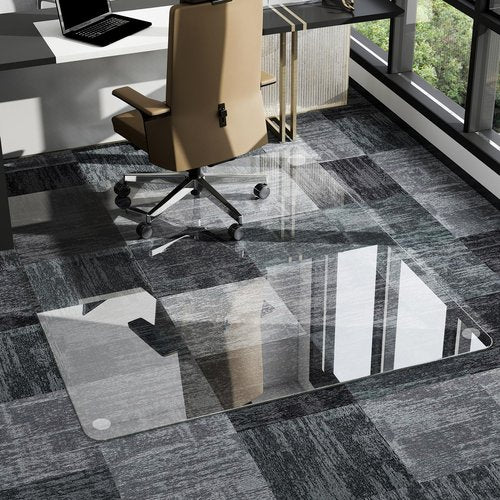 HARRITPURE Tempered Glass Floor Mat - 46x46 inch Square Office Chair Mat for Carpet Clear Glass Mat for Hardwood Floor/Carpeted Floors 1/5" Thick