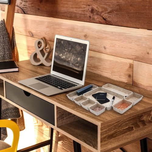 Welaxy 8-piece Nordic Beige desk drawer organizer tray office suppliers pens decluttering aesthetic wabi-sabi Scandinavian-chic storage bin hygge sleek minimalist back to school (Oatmeal)