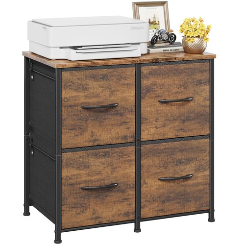 HIGDBFE 4 Drawer Lateral File Cabinet, Mobile Filing Cabinet for Large Printer, Home Office Functional Small Office Storage Cabinet & Printer Stand, Fabric Drawer, Fits Letter/A4, Rustic Brown