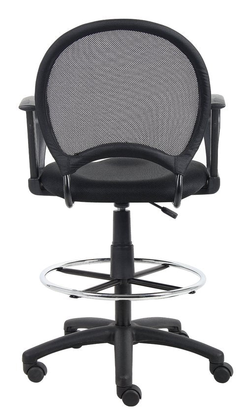 Boss Office Products Mesh Drafting Stool with Loop Arms in Black