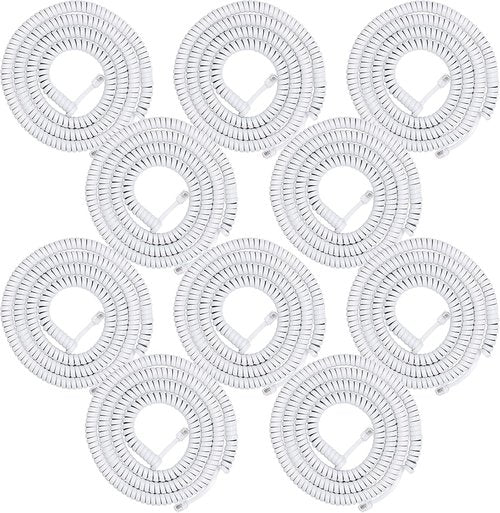 Power Gear Coiled Telephone Cord - 10 Pack, 2 Feet Coiled & 12 Feet Uncoiled | Compatible with All Corded Phones - White