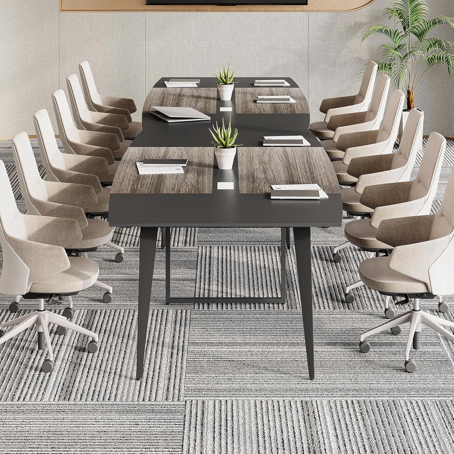 LITTLE TREE 6 FT Conference Room Table, 70.86L x 35.43W x 29.52H Inches Boat Shaped Meeting Seminar Boardroom Table