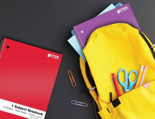 Better Office Products Spiral Notebooks 1-Subject, 24 Pack, Wide Rule, 70 Sheet, 8 x 10.5 inches, 6 Assorted Primary Colors, 24 Pack
