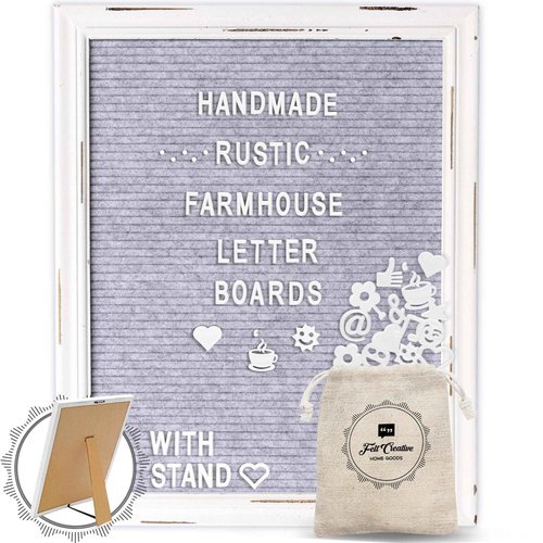 Gray Felt Letter Board Back to School Sign with Rustic Wood White Frame - Grey Farmhouse Letter Board Sign with Stand - Baby Announcement 12x16 Felt Board Changeable Message Board with 350 Letter Set