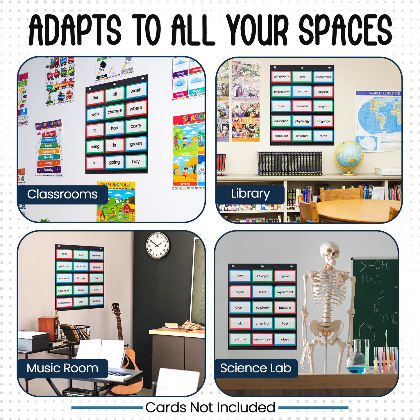 Essex Wares - 17" Wide x 22" Tall Pocket Chart, Black - Sturdy Pocket Chart for Classroom for Sentence Strips - Easy to Use & Hang, Reusable Black Pocket Chart