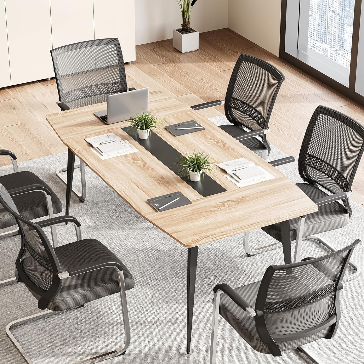LITTLE TREE 6 FT Conference Room Table, 70.86L x 35.43W x 29.52H Inches Boat Shaped Meeting Seminar Boardroom Table