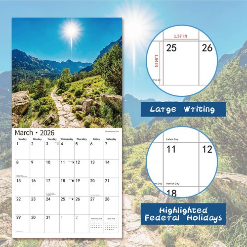 2026 Wall Calendar,Calendar 2026, July 2025 - December 2026, Wall Calendar National Parks, 12" x 24" Opened,Full Page Months Thick & Sturdy Paper for Calendar Organizing & Planning