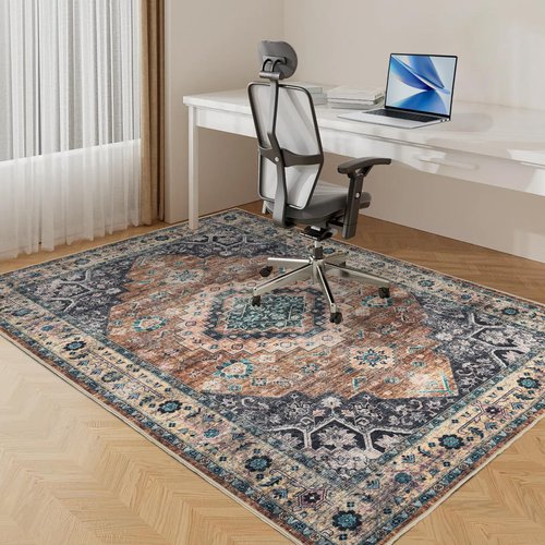 nusoarug Office Chair Mat for Hardwood Floor, 36"×48" Boho Under Desk Mat Rug with Non-Slip Backing as Floor Protector, Computer Rolling Chair Mat for Office Home, Machine Washable, Red