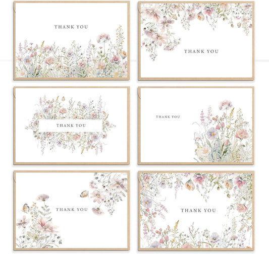 SLAPAFLIFE Floral Thank You Cards - 48-Pack 4x6 Inches with Envelopes & Stickers for Baby Showers, Weddings, Birthdays