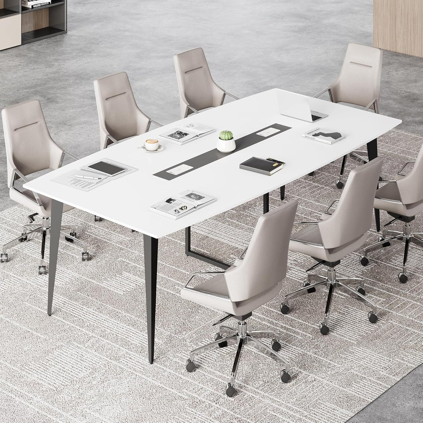 LITTLE TREE 6 FT Conference Room Table, 70.86L x 35.43W x 29.52H Inches Boat Shaped Meeting Seminar Boardroom Table