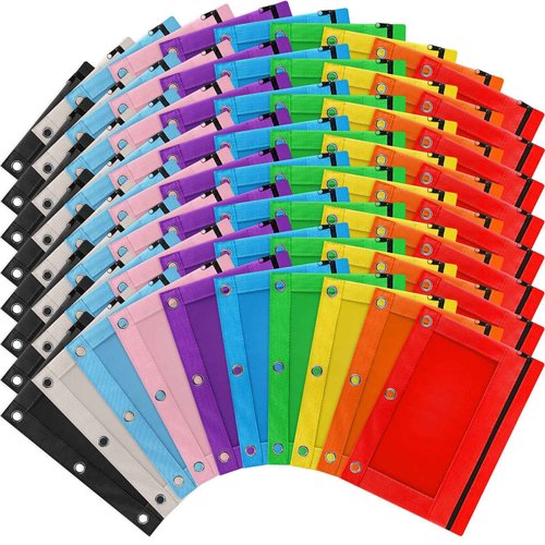 Gloween Pencil Pouch for 3 Ring Binder, 80 Pack Zipper Pencil Pouches/Case in Assorted Color, Durable Binder Pencil Pouch/Bag for Office School Supplies (10 Colors)