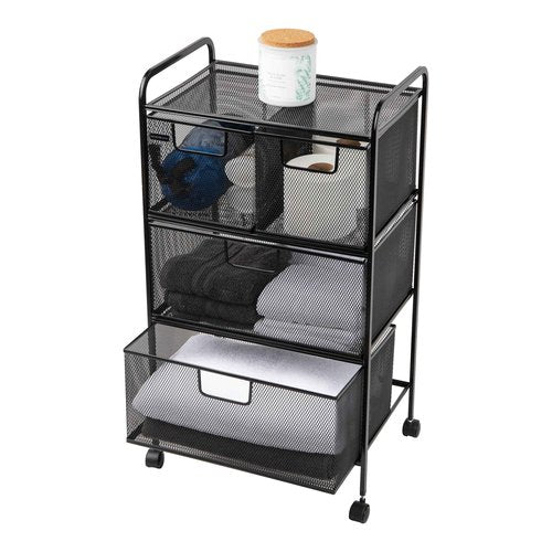 Mind Reader Cart with Drawers, Multipurpose Office Organizer, Utility Cart, Rolling Storage, Metal Mesh, Black
