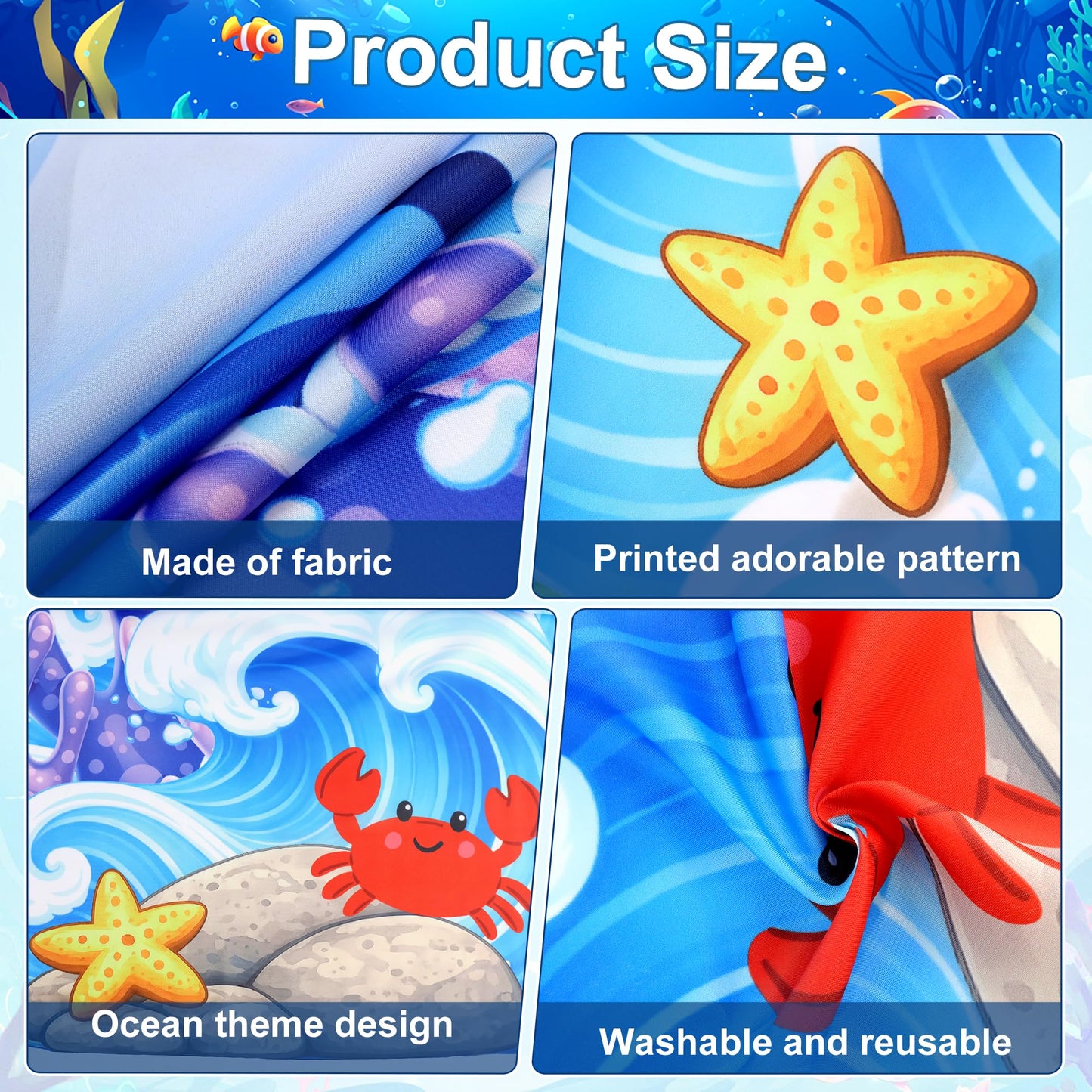 Ocean Theme Door Banner Decoration with Blue Foil Fringe Curtains Under the Sea Porch Signs Summer Birthday Party Decorations Ocean Photo Booth Backdrop Hanging Decor 94.5 x 91 Inch