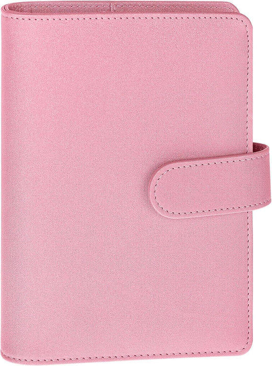 Antner A6 Notebook Binder - Refillable 6 Ring Budget Planner Organizer in Glitter Pink with Magnetic Buckle