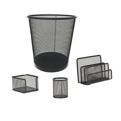 Mind Reader Desktop Set, 4 Pcs., Desktop Organizer, Storage, Workspace, Office, Metal Mesh, 10.25"L x 10.25"W x 11"H, Black