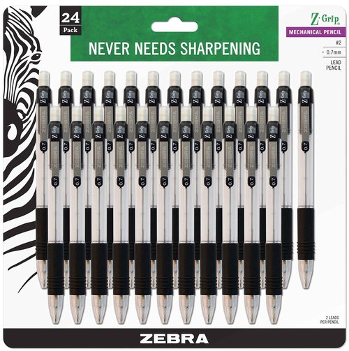 Zebra Z-Grip Mechanical Pencil, 0.7mm Point Size, HB #2 Graphite, Black Grip (Pack of 6, 144 Count Total)
