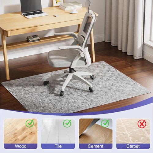 Delamu Office Chair Mat for Hardwood Floor, Non-Slip PVC Woven Computer Desk Chair Mat, 45"×53" Heavy Duty Hard Floor Protector for Rolling Chairs, Light Gray, Not for Carpet
