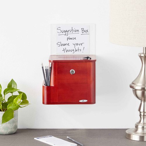 Safco 4237CY Bamboo Suggestion, Donation, Voting and More Box, Lock, Key and Storage Slot Included, Cherry