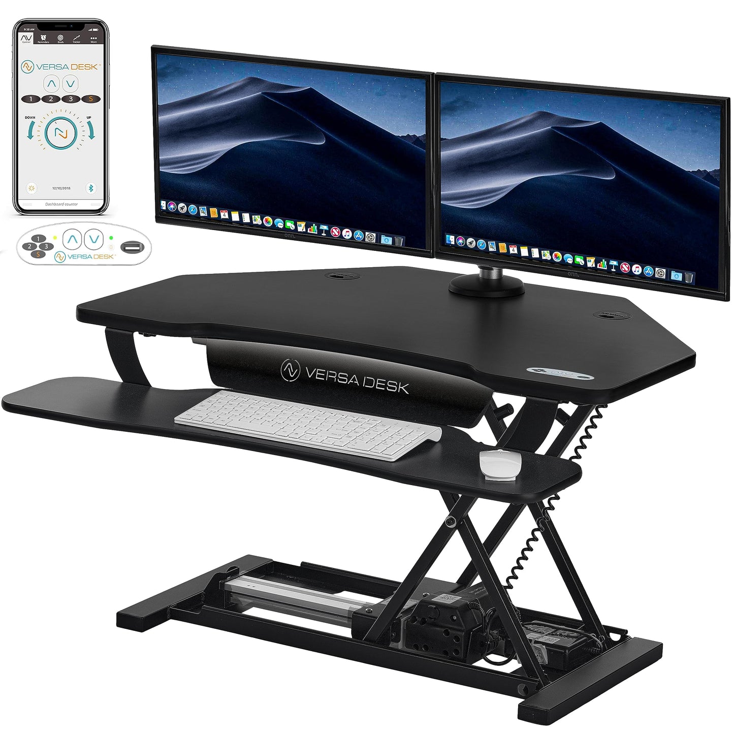 VERSADESK PowerPro Elite Smart Corner Standing Desk Converter - Adjustable Sit Stand Desk Riser with Keyboard Tray & USB C Ports - App Controlled Height Adjustment for Home or Office | Black (36" x