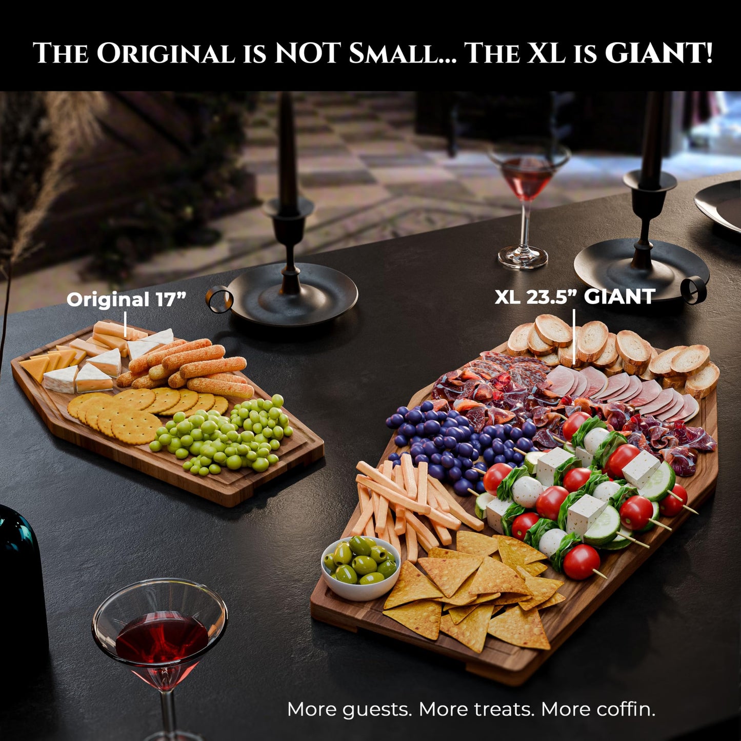 New - Giant Coffin Charcuterie Board - Extra Large Gothic Acacia Wood Coffin Shaped Cutting Board 23.5x14.5 inch, Halloween Wooden Serving Tray, Goth Platter, Spooky Decor Gifts