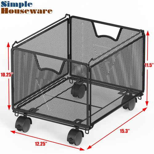 Simple Houseware Stackable Mesh Hanging File Folder Organizer with Wheels, Black