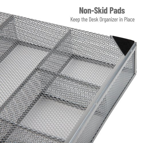 Mind Reader Drawer Organizer, Desk Org, Utensil Organizer, Office, Kitchen, Metal Mesh, Set of 2, Silver