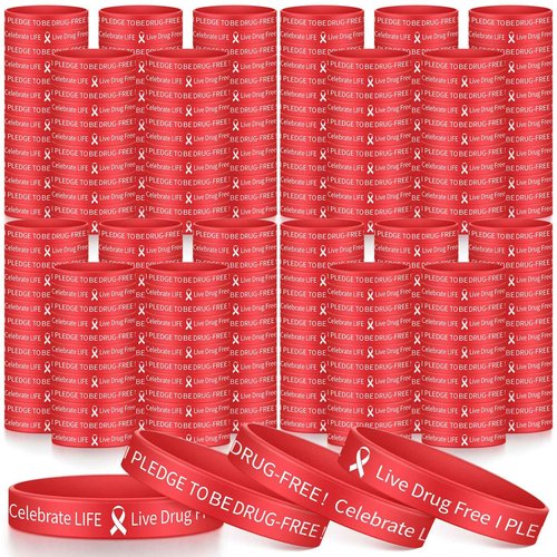 Libima 800 Pcs Live Drug Free Wristband Bulk Red Ribbon Week Wristbands Silicone Red Ribbon Awareness Bracelets Unisex Rubber Wrist Bands for Anti Drugs Campaigns Events Men Women